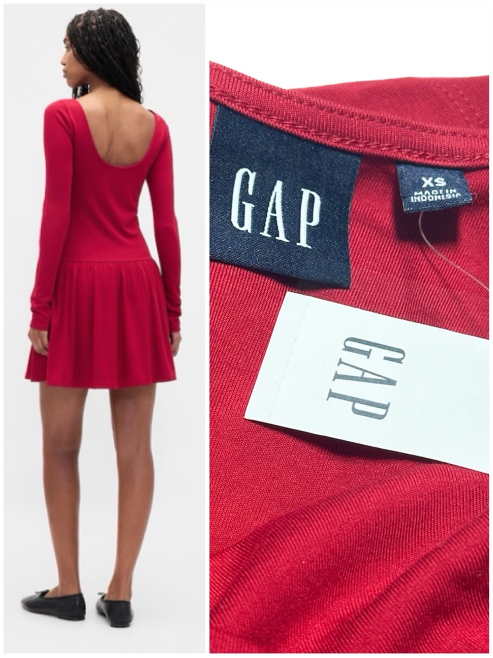 NWT GAP Drop Waist Mini Dress Ruby Red Scoop Back Fit + Flare